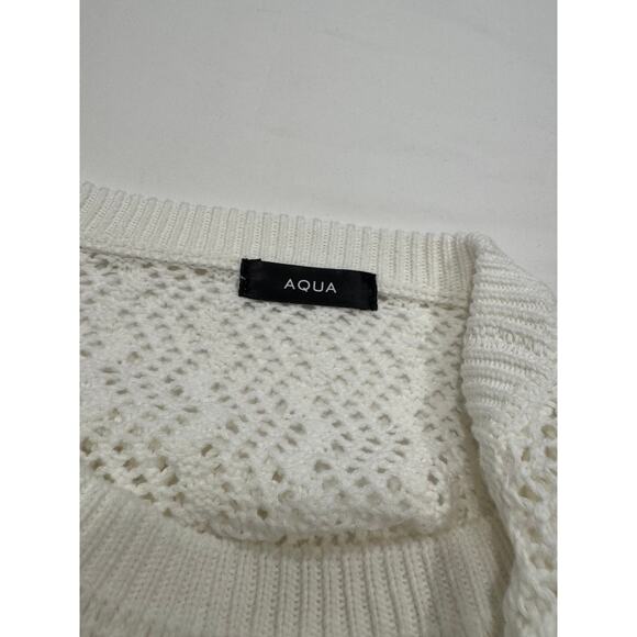 NEW Aqua Cotton Crochet Puff Sleeve Top M White Pointelle Knit Short Sleeve NWT - Picture 6 of 10